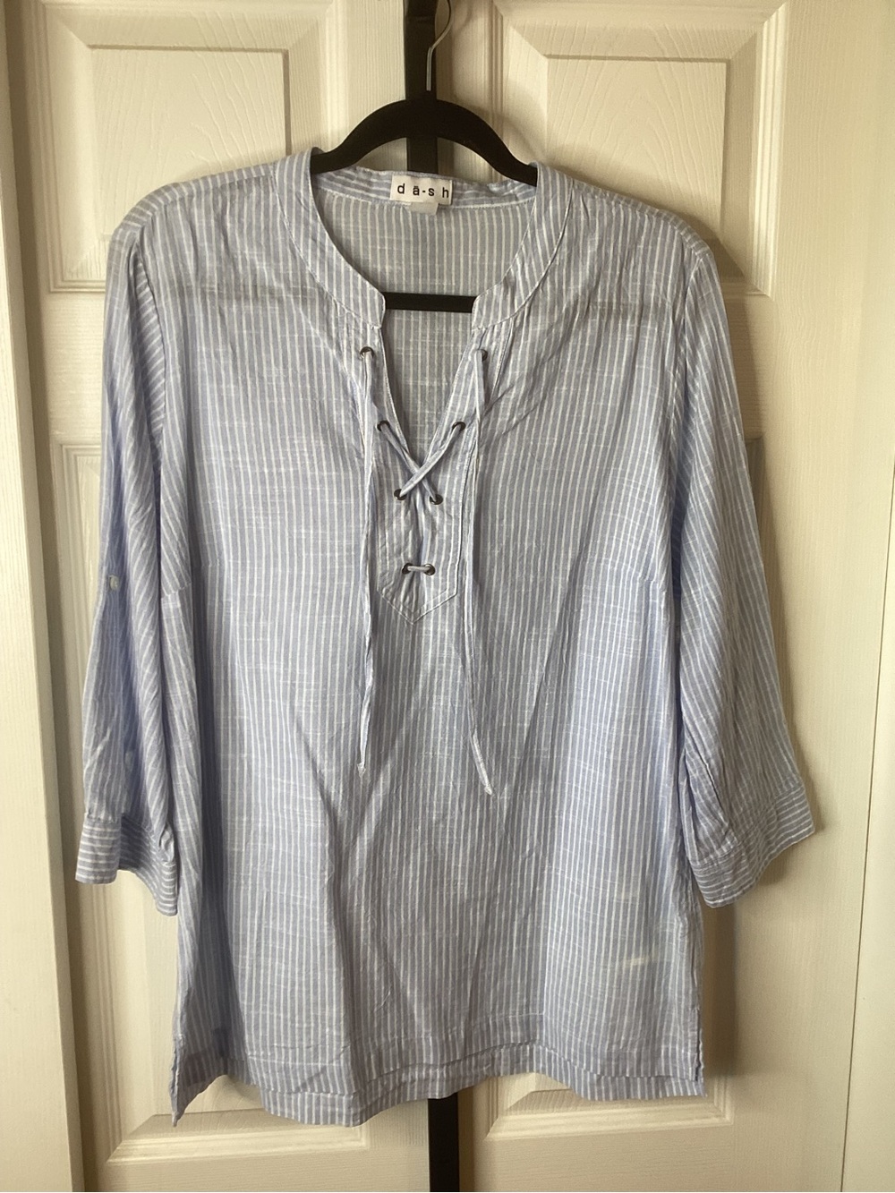Da-sh Light Blue Striped Lace-Up Tunic, size Medium